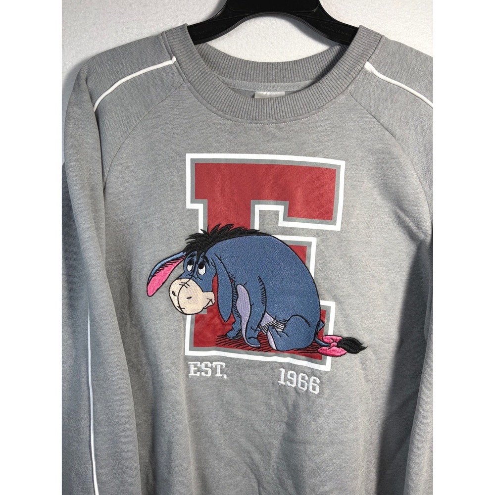 Disney Eeyore Sweatshirt‎ Mens Medium Grey Excellent Embroidered Raglan Pullover